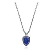 Silver Necklace with Blue Lapis Shield Pendant Nialaya , Blue , Heren
