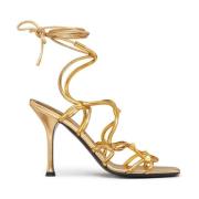 Gouden Rockstud Vetersandalen Valentino Garavani , Beige , Dames