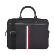 Zwarte Coated Canvas Laptoptas Tommy Hilfiger , Black , Heren