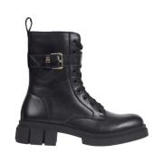 Stijlvolle zwarte biker enkellaarzen Tommy Hilfiger , Black , Dames