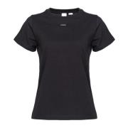 Basis Kortemouw T-shirt van Katoen met Mini Logo Pinko , Black , Dames