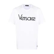 Witte Logo Geborduurde T-shirts en Polos Versace , White , Heren
