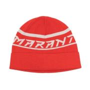 Rode en witte gebreide logo beanie Isabel Marant , Red , Unisex