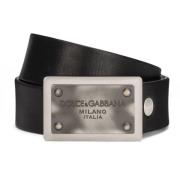 Zwart Leren Riem met Logo Gesp Dolce & Gabbana , Black , Heren