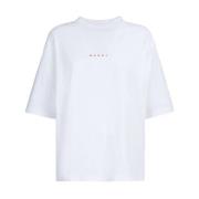 Logo-print Katoenen T-shirt Marni , White , Dames