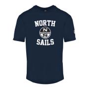 Blauw Crewneck T-Shirt met Voorprint North Sails , Blue , Heren