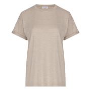 Oversized Lurex T-Shirt Brunello Cucinelli , Brown , Dames