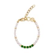 Women's Beaded Bracelet with Pearl and Green Agate Nialaya , White , D...
