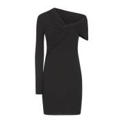 Asymmetrische Crepe Gebreide Jurk Saint Laurent , Black , Dames