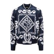Zijden bomberjack met Marina print Dolce & Gabbana , Blue , Heren