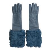 Blauwe Leren Bont Handschoenen Dolce & Gabbana , Blue , Dames