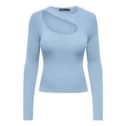 Peek-a-Boo O-Neck Trui in Cashmere Blue Only , Blue , Dames