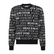 Zwarte Sweater met Logo Tekst Versace Jeans Couture , Black , Heren