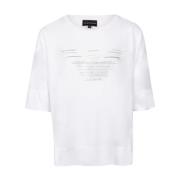 T-shirt met Rhinestone-Logo en Asymmetrische Zoom Emporio Armani , Whi...