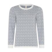 Jaquard O-Neck Pullover Blouse Skovhuus , White , Dames