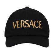 Katoenen pet met geborduurd logo Versace , Black , Dames