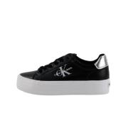 Premium Leren Veterschoenen met Flatform Calvin Klein , Black , Dames