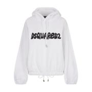 Witte katoenen hoodie met relaxed fit en logo print Dsquared2 , White ...