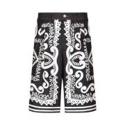 Abstract Print Denim Shorts Dolce & Gabbana , Black , Heren