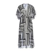 Zijden midi-jurk met geometrische print Eres , Black , Dames