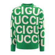 Logo Wollen Trui Gucci , Green , Heren