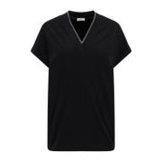 V-hals Mouwloze Stretch Katoenen Top Brunello Cucinelli , Black , Dame...