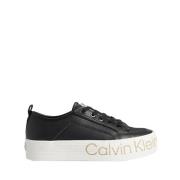 Zwarte Casual Leren Dames Sneakers Calvin Klein Jeans , Black , Dames
