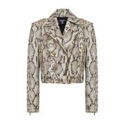 Grijze Jas met Snakeskin Effect en Goudkleurige Hardware Balmain , Gra...