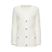 Furry Lurex Cardigan met diepe V-hals Simona Corsellini , White , Dame...