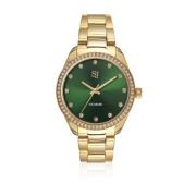 Valeria Goudkleurig Horloge met Saffierglas en Groene Wijzerplaat Sif ...