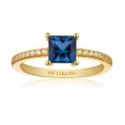 Quadrato Vergulde Ring met Blauwe Zirkoon Sif Jakobs Jewellery , Yello...