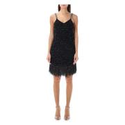 Fringe Lurex Tweed Jurk Balmain , Black , Dames