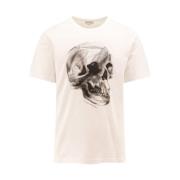 Witte Geribbelde T-shirt met Logo Print Alexander McQueen , White , He...