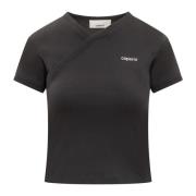 Korte V-Hals T-Shirt met Logo Coperni , Black , Dames