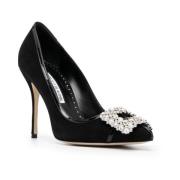 Zwarte Suède Hakken Décolleté met Juweelgesp Manolo Blahnik , Black , ...