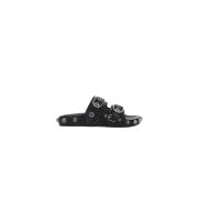 Studded Leren Platte Sandalen Balenciaga , Black , Dames