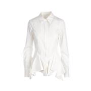 Witte Aansluitende Katoenen Popeline Overhemd met Gerimpelde Zoom Give...
