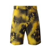 Gele Gabardine Nylon Shorts met Bedrukt Ontwerp Prada , Yellow , Heren