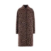 Beige en Bruin Giraffe Print Wollen Jas Max Mara , Brown , Dames