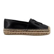 Zwarte Leren Espadrilles met Ingelegd Logo Tory Burch , Black , Dames