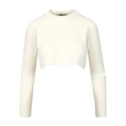 Beige Crop Sweater met Split en Logo Tag A Paper Kid , Beige , Dames