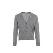 Grijze Wollen Cardigan met Tricolor Intarsia Thom Browne , Gray , Here...