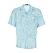 Zijden Bedrukte Shirt Versace , Blue , Heren