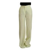 Yellow Green Cotton High Waist Straight Long Pants Msgm , Yellow , Dam...