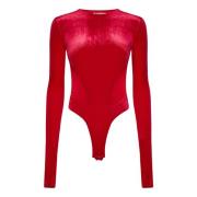 Rode Velvet Bodysuit met Uitsnijdingen Amazuin , Red , Dames
