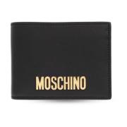 Leren portemonnee met logo Moschino , Black , Heren