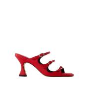 Rode Leren Sandalen met Vierkante Open Teen Carel , Red , Dames