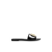 Leren slippers met logo Dolce & Gabbana , Black , Dames