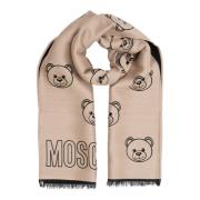 Wollen Sjaal met Abstract Patroon en Logo Moschino , Beige , Dames