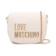 Ivory Logo Tas met Gouden Kettingriem Love Moschino , Beige , Dames